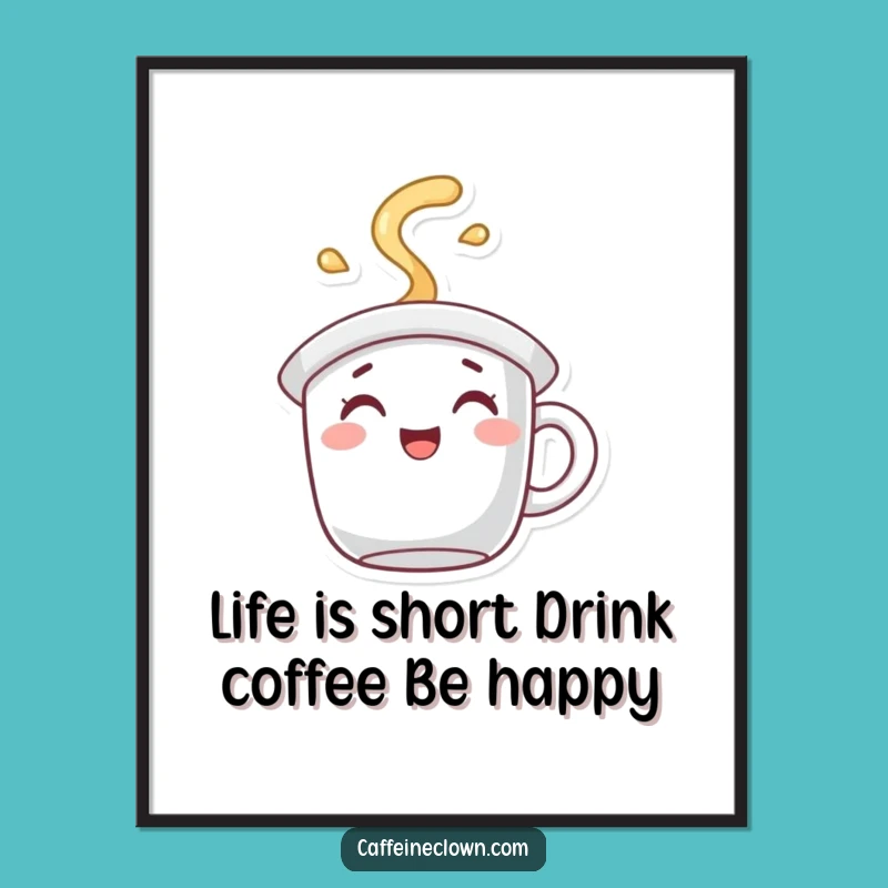 Funny Free Printable Wall Art: Joyful Coffee Character Steam - Downloadable Art Gift!