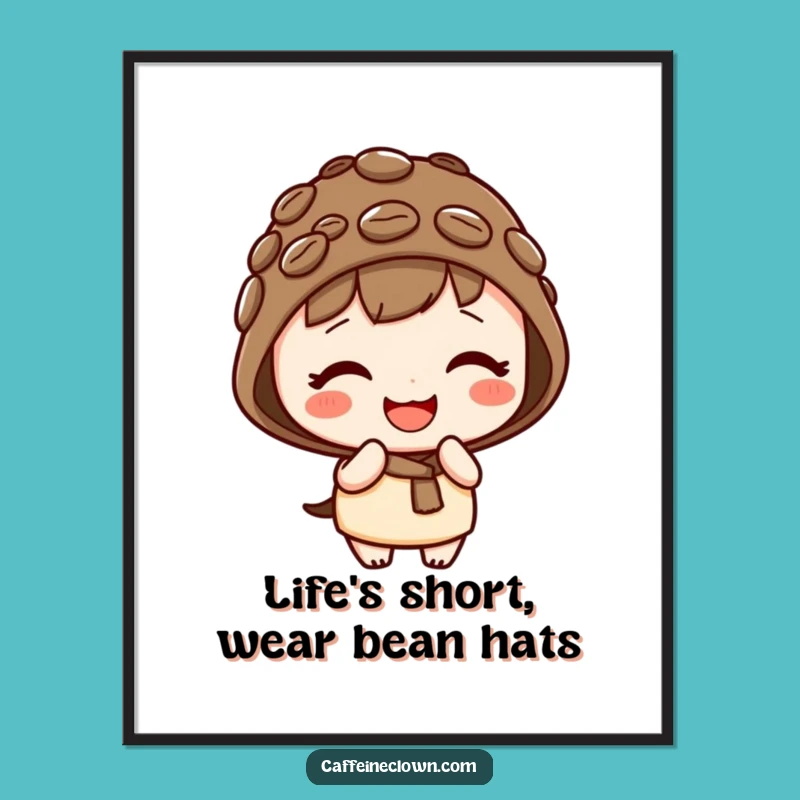 Funny Free Printable Wall Art Kawaii Coffee Bean Character, Cute Downloadable Decor