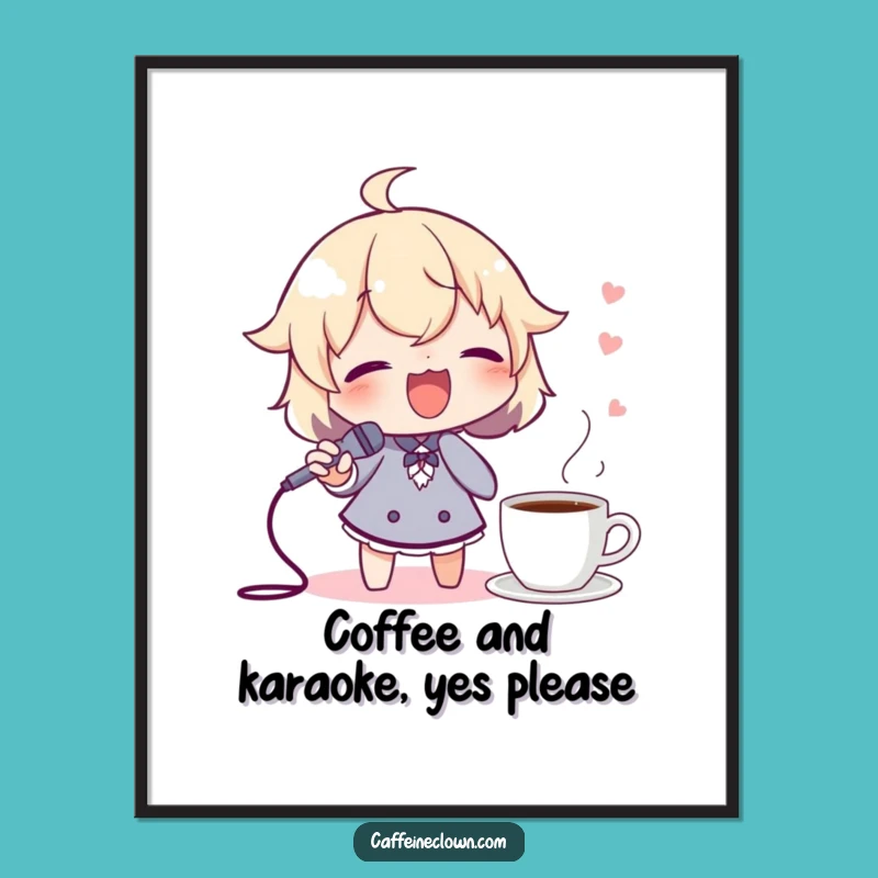Funny Free Printable Wall Art Singing Coffee Lover Character, Humorous Decor