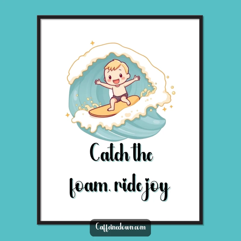 Funny Free Printable Wall Art: Surfing Latte Wave for a Whimsical, Cozy Vibe