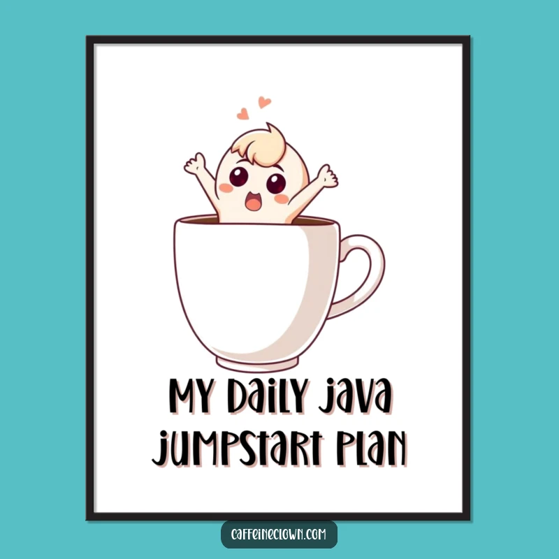 Funny Free Printable Wall Art: Surprised Coffee Character Launching from Cup!