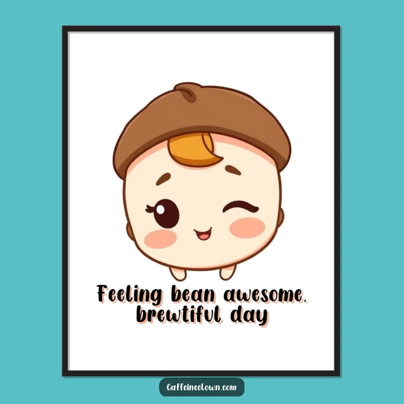 Funny Free Printable Wall Art: Winking Coffee Bean Character Downloadable Decor