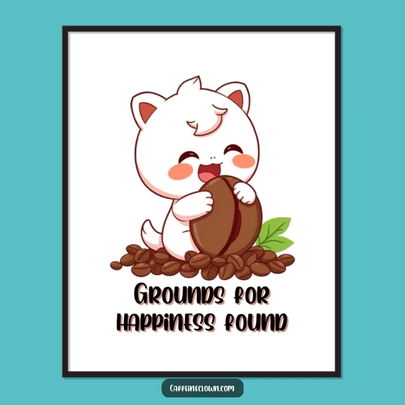 Free Printable Wall Art: Giggling Coffee Bean Character, Funny Downloadable Art