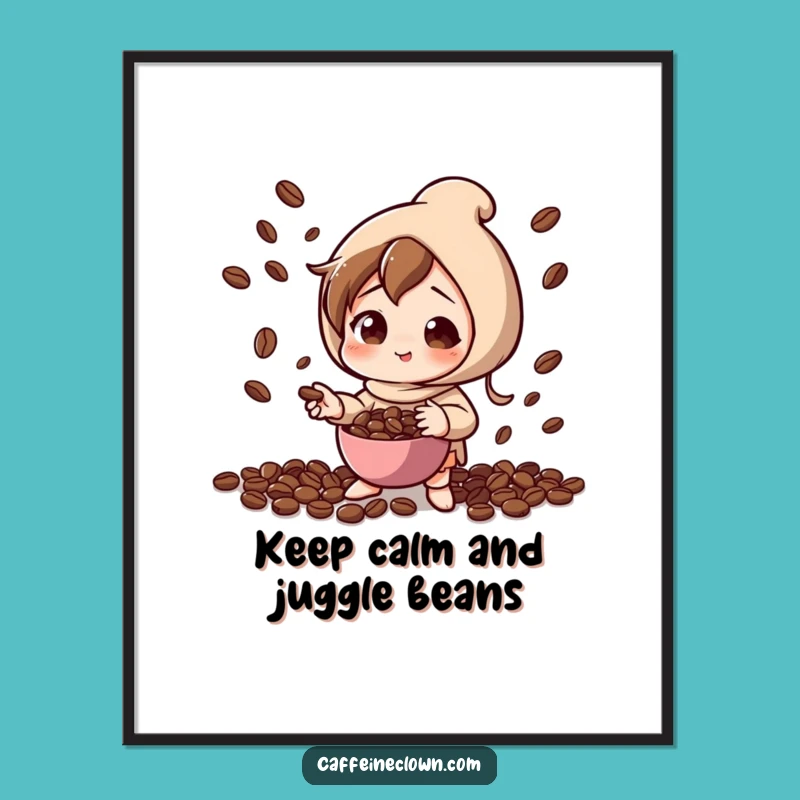 Funny Free Printable Wall Art: Juggling Coffee Beans Character for a Quirky Downloadable Poster