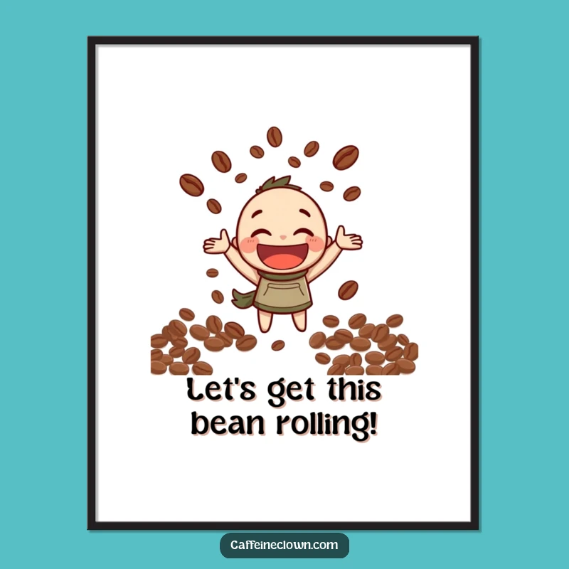 Free Printable Wall Art: Juggling Coffee Beans Character, Humorous Downloadable Decor!