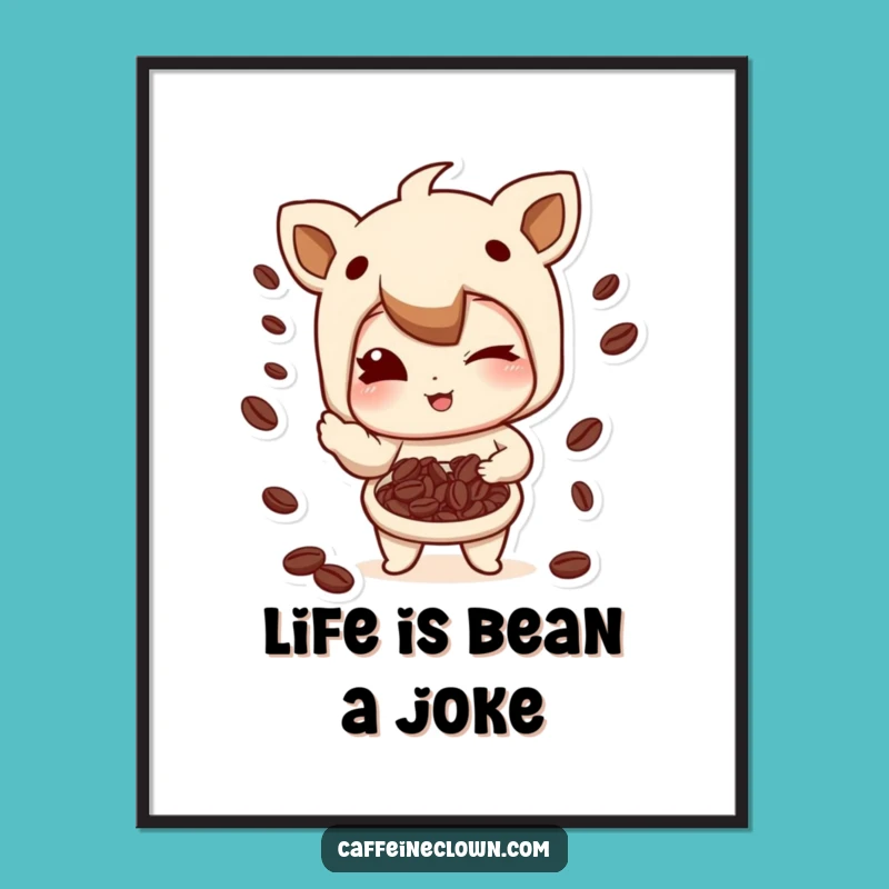 Free Printable Wall Art: Winking Coffee Bean Juggler, Funny Downloadable Decor