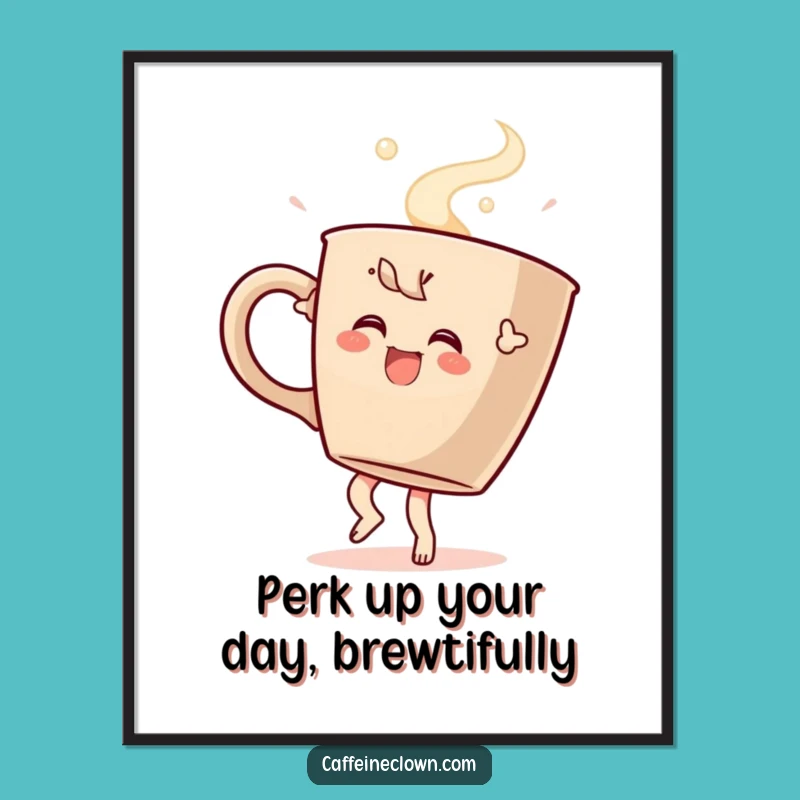Funny Free Printable Wall Art: Dancing Coffee Character for a Quirky Downloadable Poster