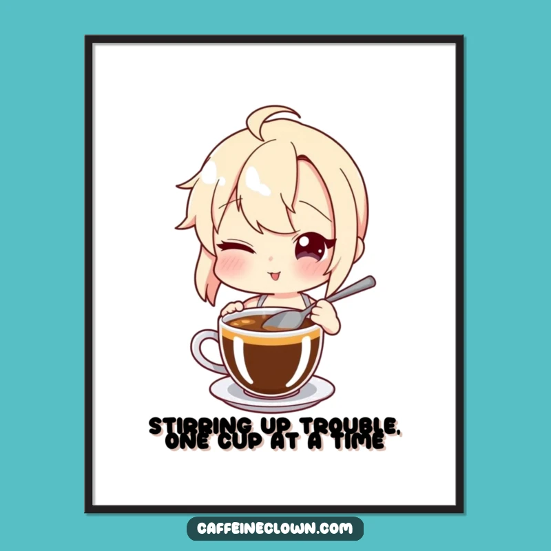 Quirky Free Printable Wall Art: Winking Coffee Stirrer Character Adds Humor!