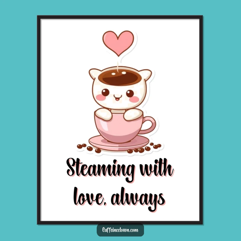 Free Printable Wall Art: Heart Steam Coffee, Romantic Downloadable Art