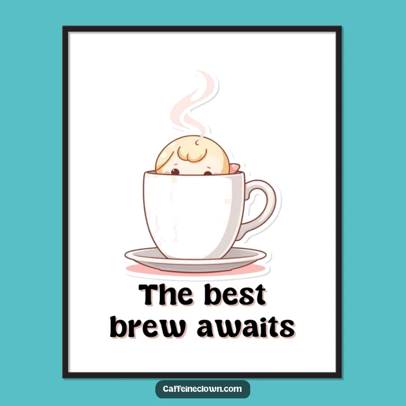 Free Printable Wall Art: Curious Coffee Peeker Character, Funny Downloadable Decor