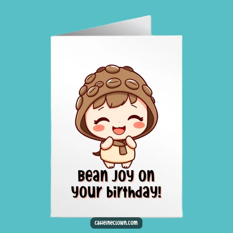 Free Printable Birthday Card Kawaii Coffee Bean Character, Cute & Funny DIY Gift
