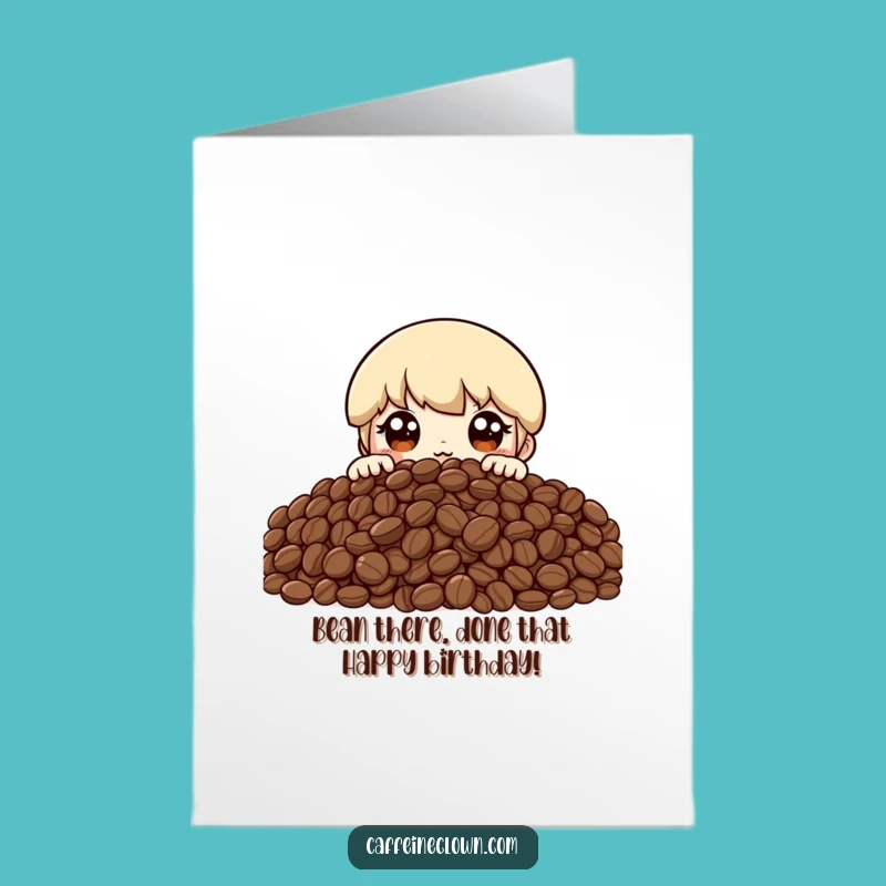 Free Printable Birthday Card: Excited Coffee Bean Character for a Fun Downloadable Gift