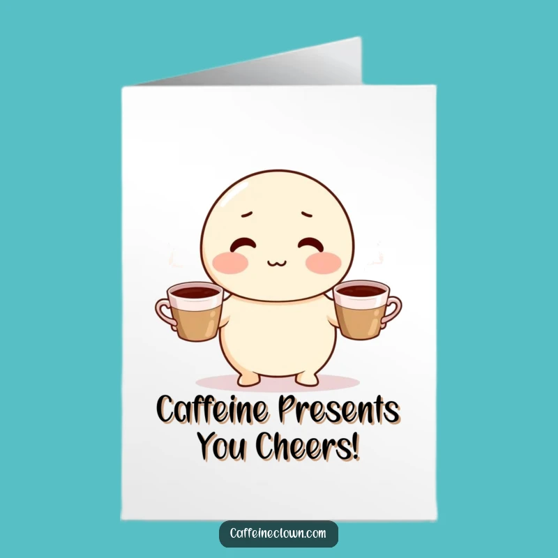 Free Printable Birthday Card: Juggling Coffee Character Funny Downloadable Gift