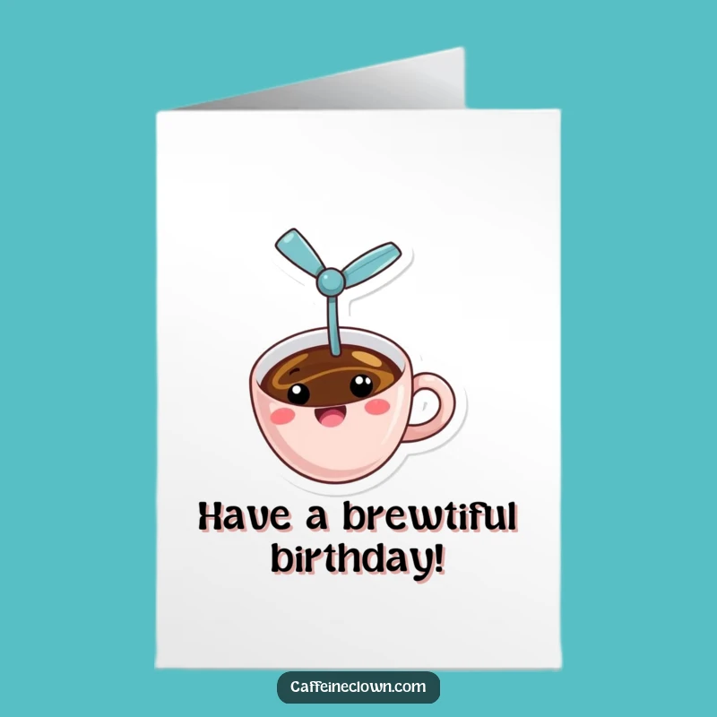 Flying Coffee Cup Happy Birthday Free Printable Card - Buzzing with Laughter!