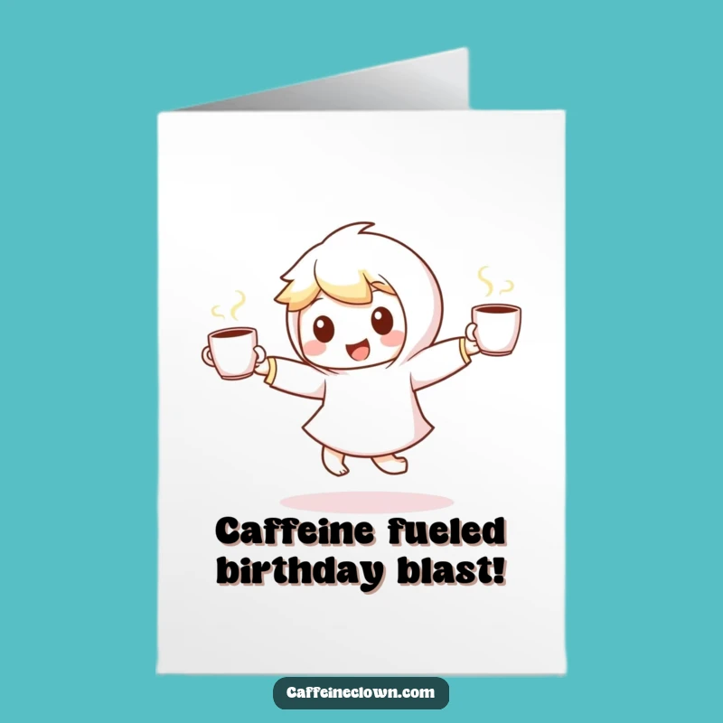 Free Printable Birthday Card: Energetic Coffee Dancer Funny Downloadable Gift