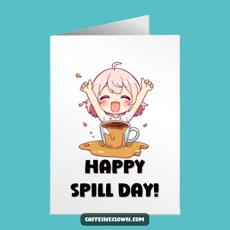 Free Printable Birthday Card: Messy Coffee Spill Character Fun Birthday Download