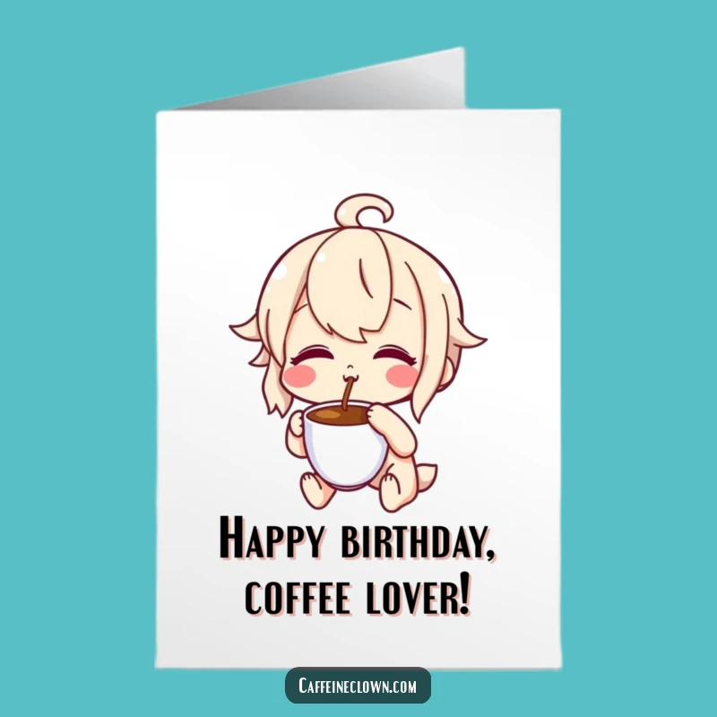 Free Printable Birthday Card: Delighted Coffee Tasting Character Funny Gift Download