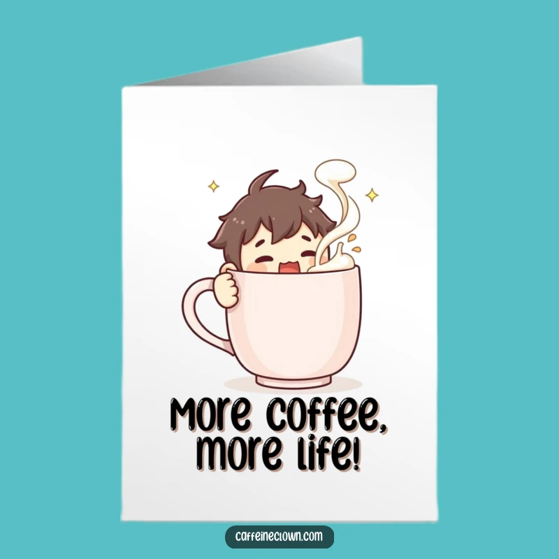 Free Printable Birthday Card: Funny Character Stirring Coffee, Perfect Downloadable Gift!