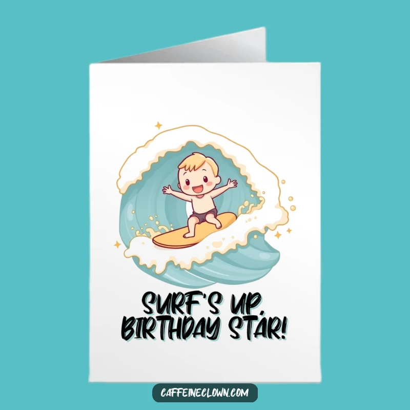 Free Printable Birthday Card: Surfing Latte Wave Fun for a Joyful Celebration