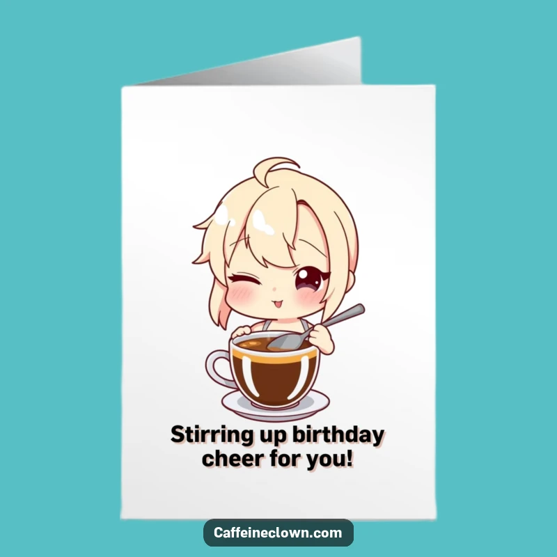 Witty Free Printable Birthday Card: Winking Coffee Stirrer Character for a Cheeky Celebration!