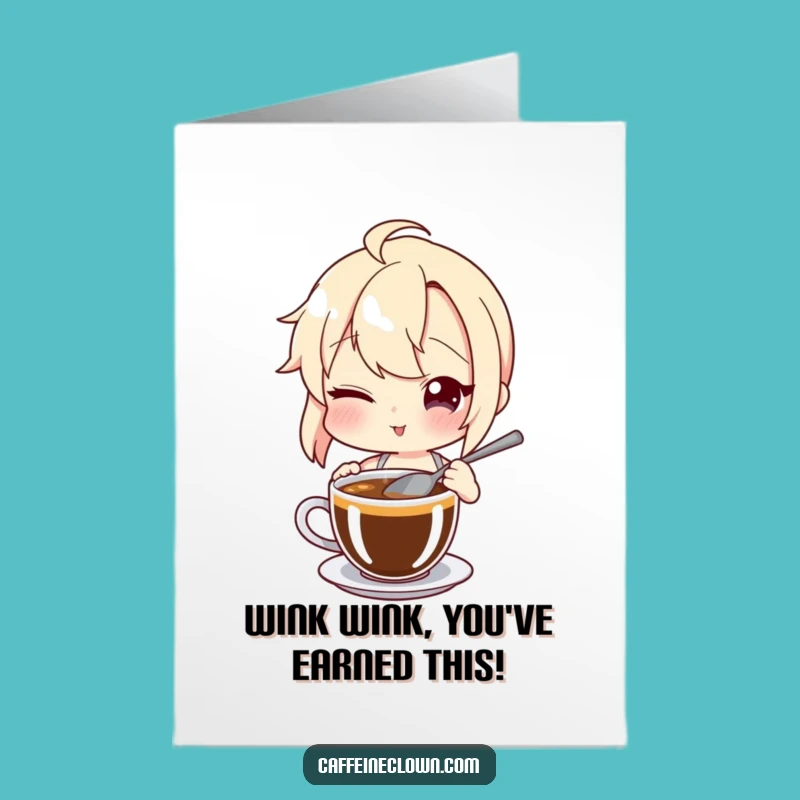 Clever Free Printable Congratulations Card: Winking Coffee Stirrer for Your Success!