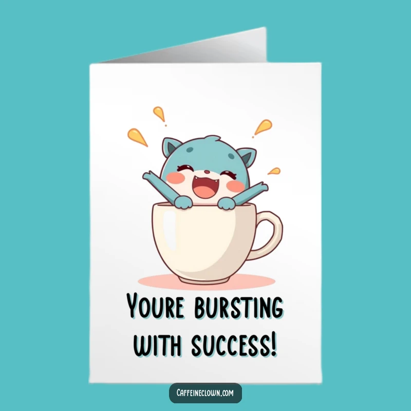Free Printable Congrats Card: Coffee Cup Burst Success Funny Downloadable Gift