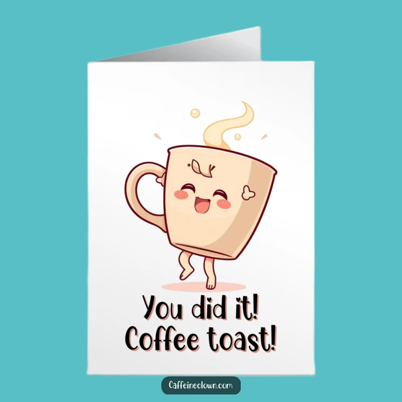 Free Printable Congrats Card: Hilarious Coffee Dancer Character for a Cheerful Downloadable Gift
