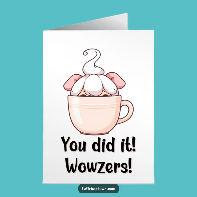 Free Printable Congrats Card: Shy Coffee Lover Character Cheerful Peek Download