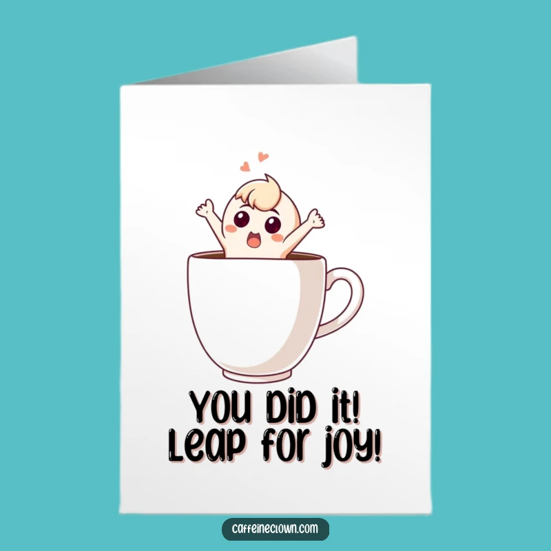 Free Printable Congratulations Card: Shocked Coffee Character Celebrating Your Big Win!
