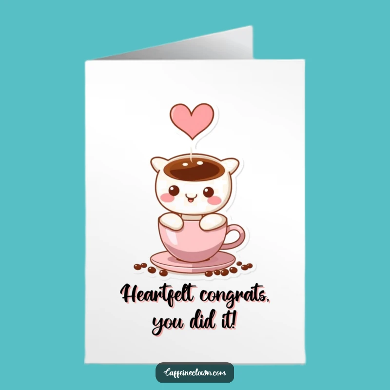 Free Printable Congrats Card: Heart Steam Coffee Character, Downloadable Gift