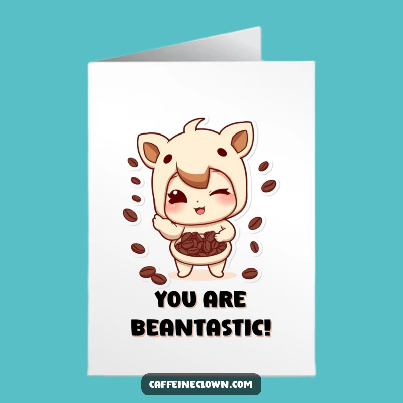 Free Printable Congrats Card: Coffee Bean Juggler, Playful Downloadable for Success