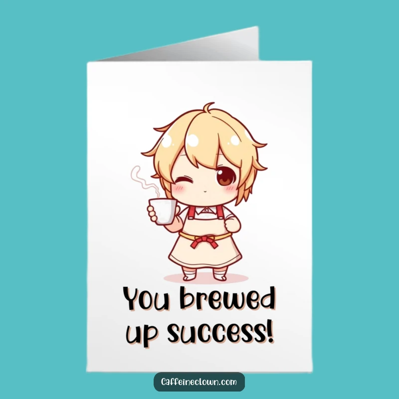 Free Printable Congrats Card: Chef Character Serving Celebration Coffee for a Downloadable Gift