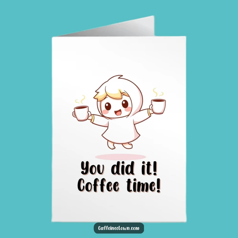 Free Printable Congrats Card: Coffee Dancer Victory Funny Downloadable Gift