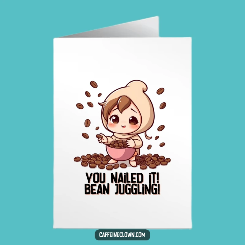 Free Printable Congrats Card: Focused Coffee Bean Juggler for a Clever Downloadable Gift