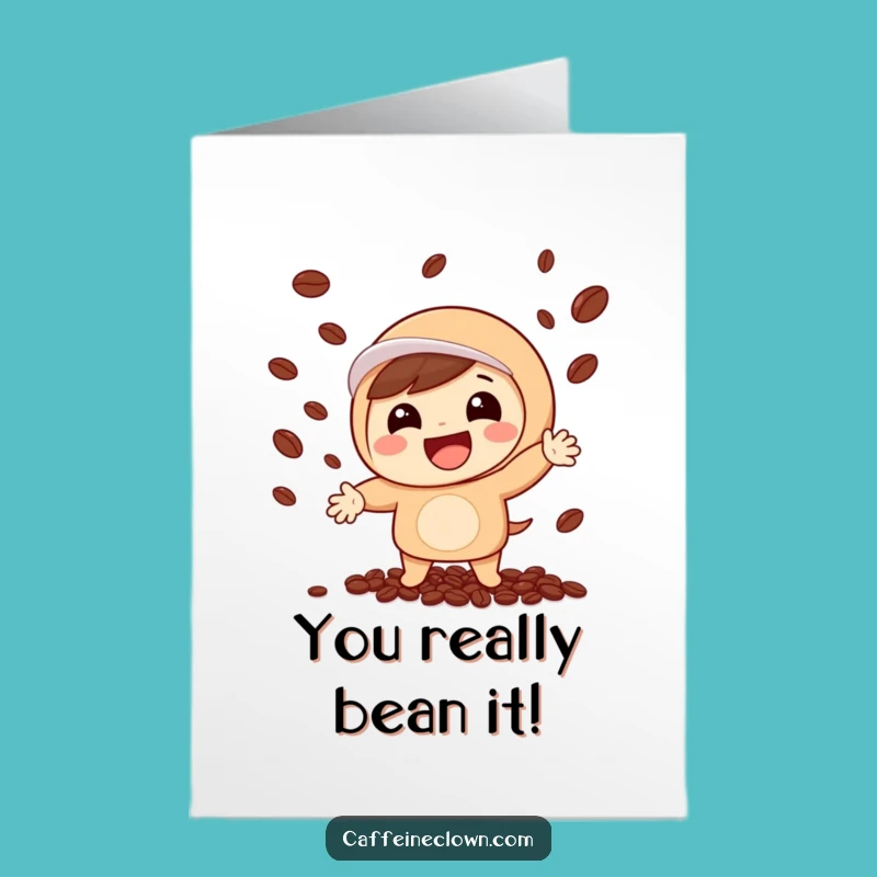 Free Printable Congrats Card: Juggling Coffee Beans Character, Downloadable Gift