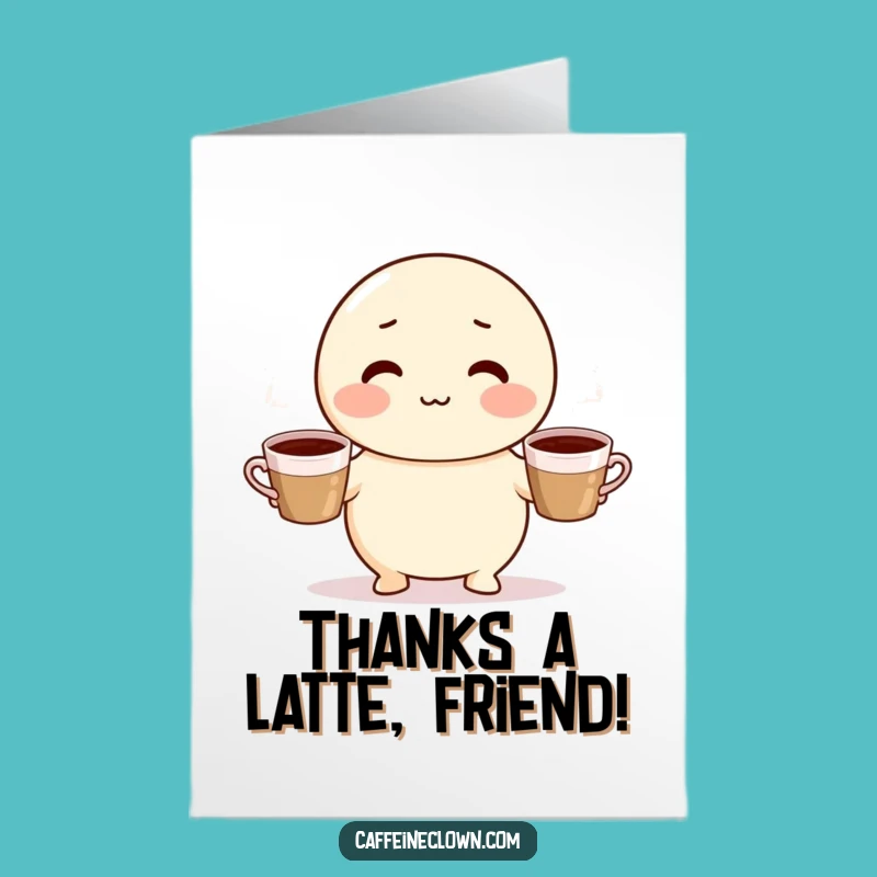 Free Printable Thank You Card: Coffee Juggler Character Funny Downloadable Gift