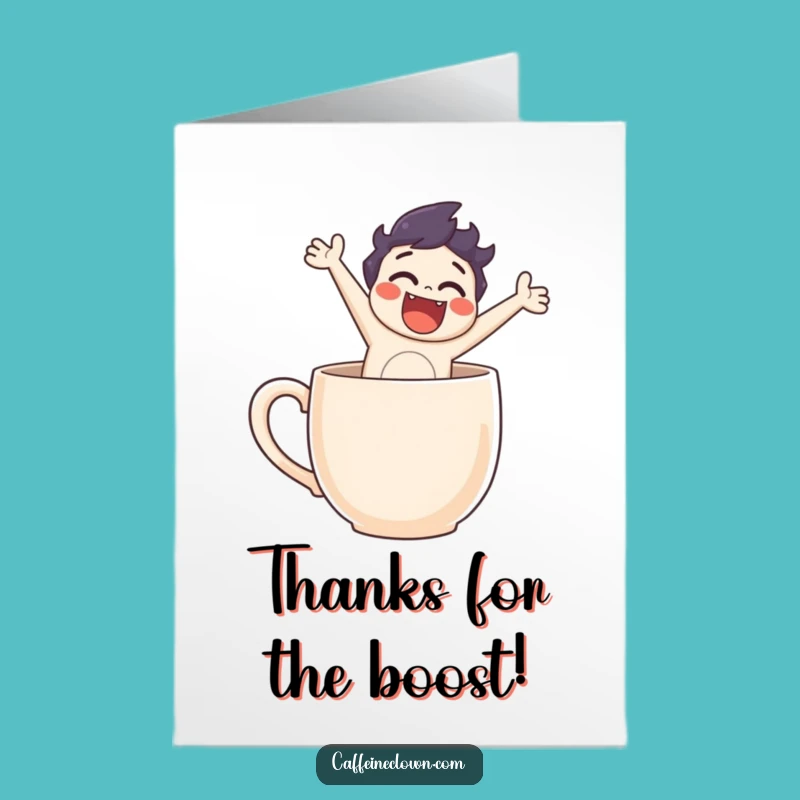 Free Printable Thank You Card: Funny Coffee Mug Leap Design for a Grateful Downloadable Gift