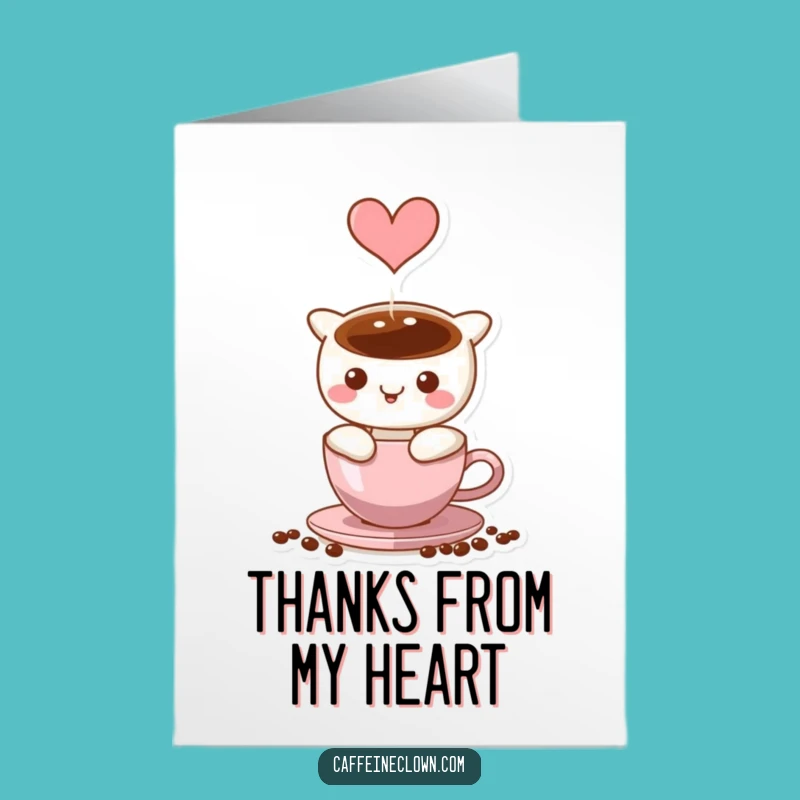 Free Printable Thank You Card: Heart Steam Coffee Character, Downloadable Gift