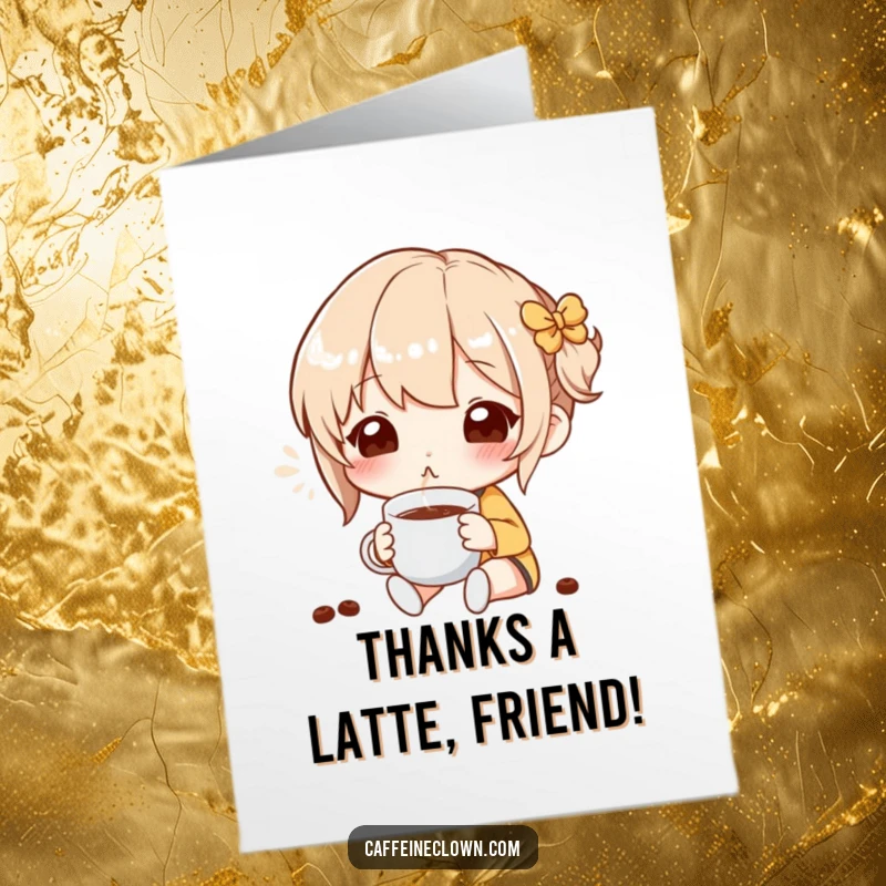 Funny Free Printable Thank You Card: Character deeply enjoying coffee scent, expressing gratitude, humorous gift.