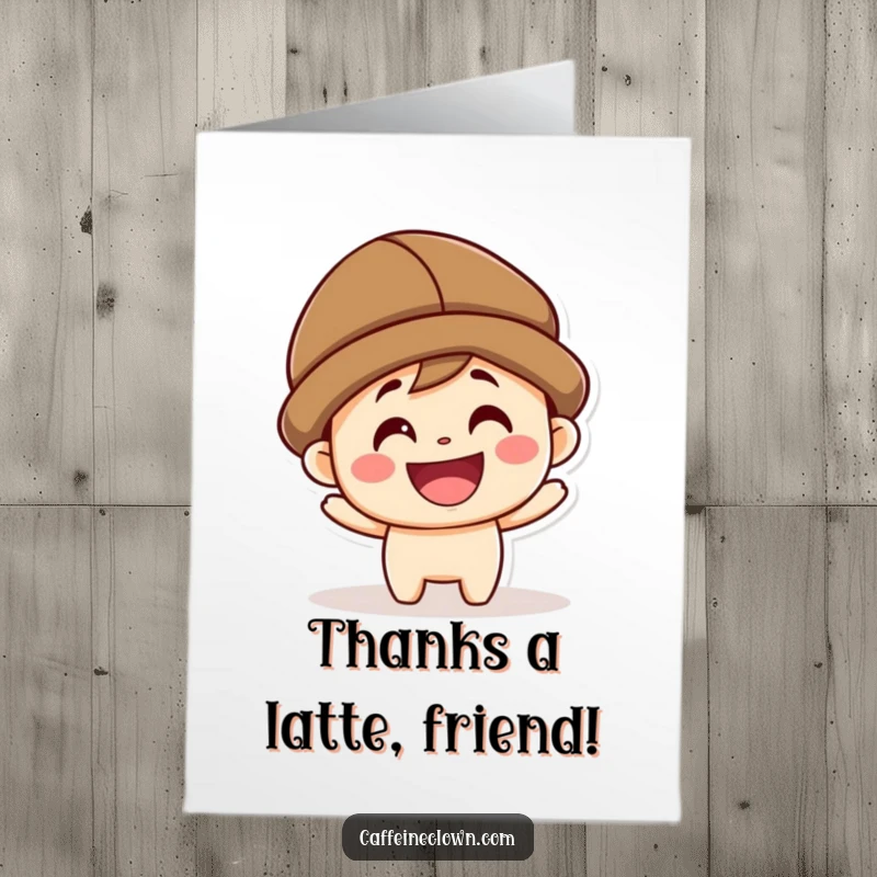 Funny Free Printable Thank You Card: A kawaii coffee bean character with a huge grin expresses thanks joyfully.