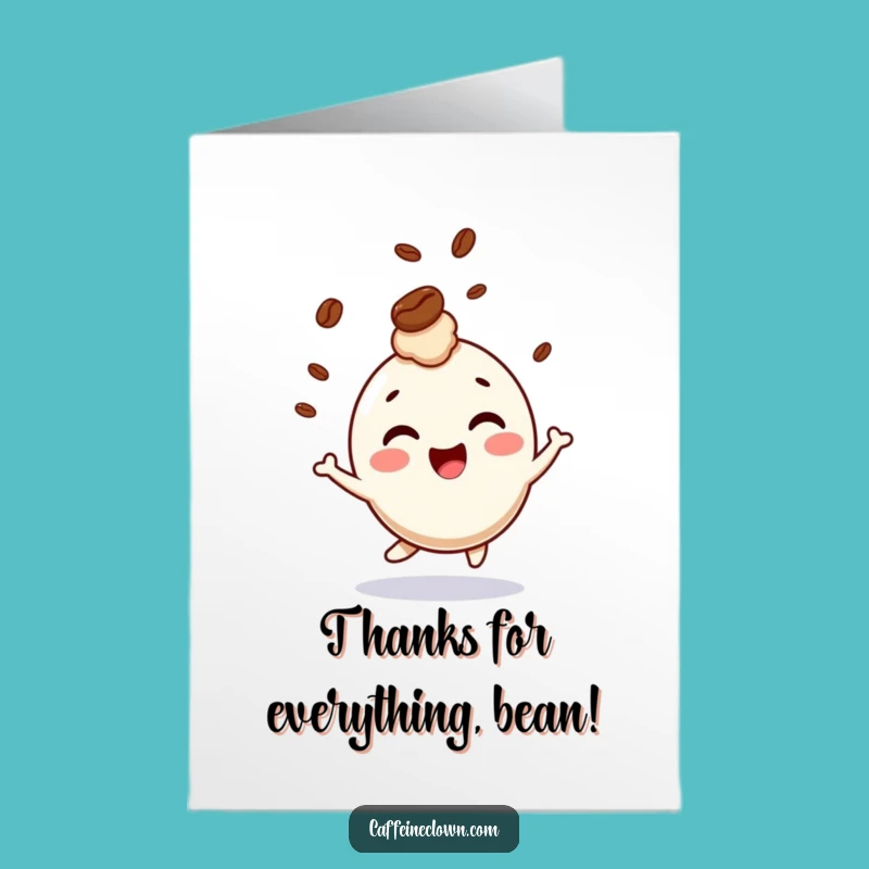 Free Printable Thank You Card: Coffee Bean Bounce Character Funny Downloadable Gift