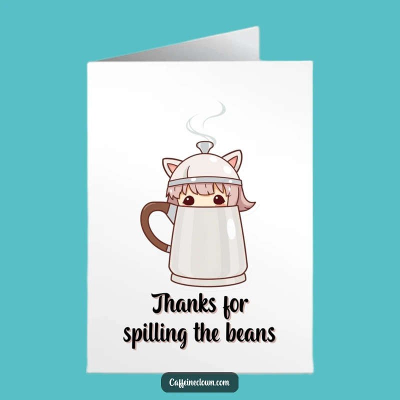 Free Printable Thank You Card: Peeking Coffee Pot Character, Funny Downloadable Gift
