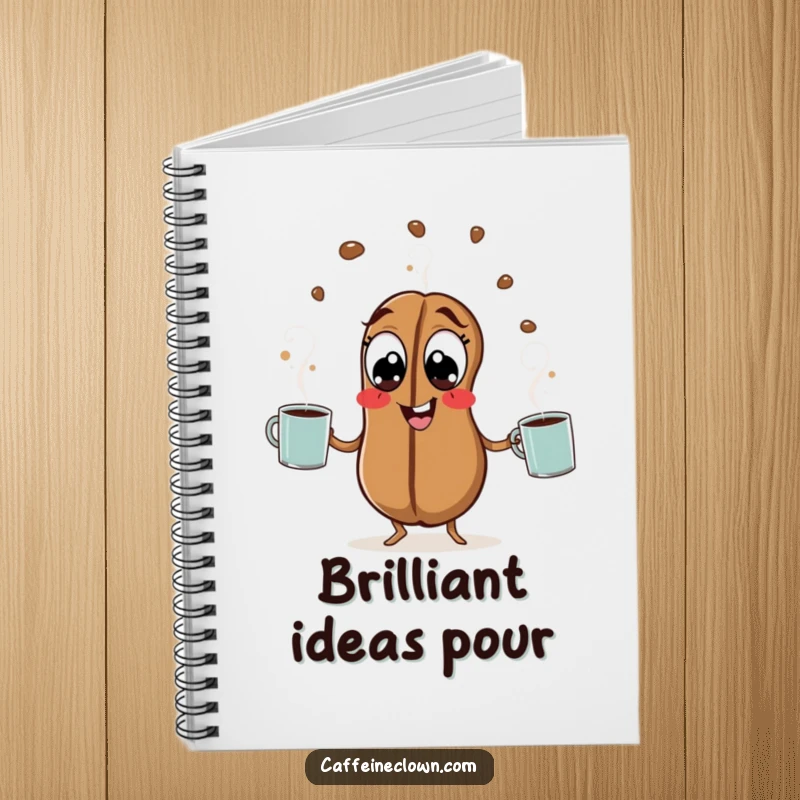 Funny Coffee Bean Notebook: A hyperactive coffee bean juggles steaming mugs, great for jotting down fast-paced ideas.