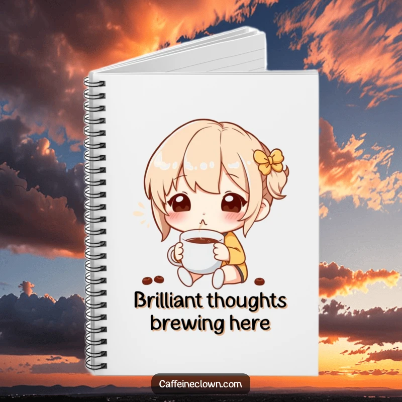 Funny Notebook with a character savoring coffee aroma blissfully, perfect for jotting down notes and inspirations.