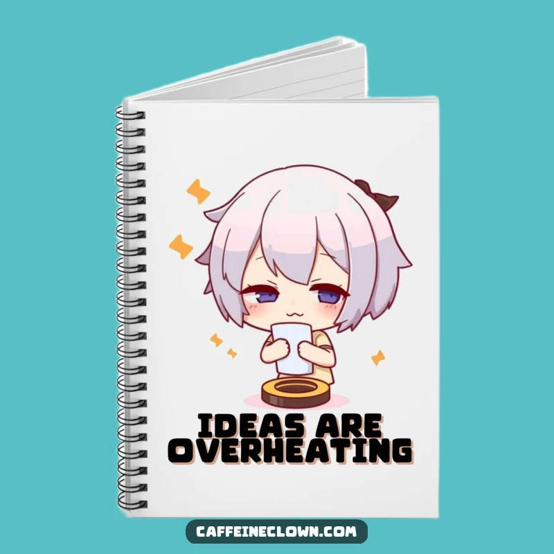 Funny Notebook: Cute Overheated Character Fanning, Journal Your Heat & Coffee Thoughts
