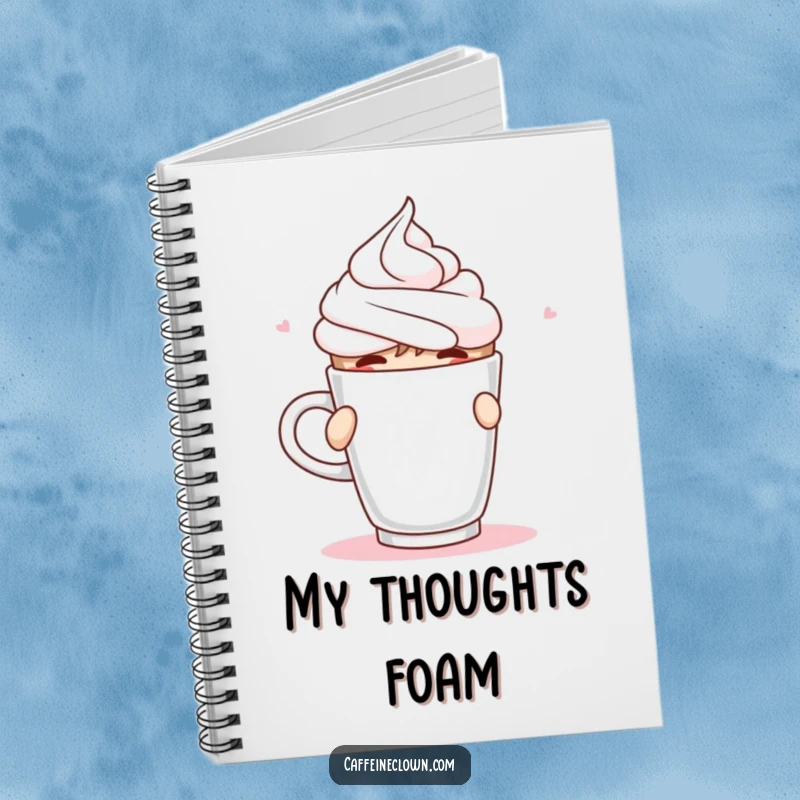 Funny Notebook showing a character spraying whipped cream from a coffee cup mid-sip, for writing and drawing.