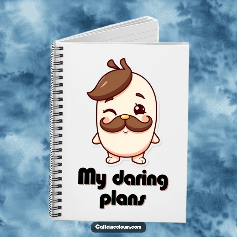 Funny notebook cover featuring a character with a coffee mustache giving a cheeky wink, perfect for jotting down notes with style and humor.