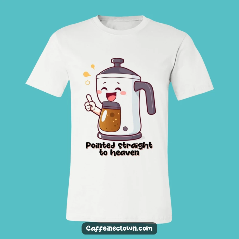 Funny Coffee Alert T-Shirt: Joyful Character's Pot Pointing Gift