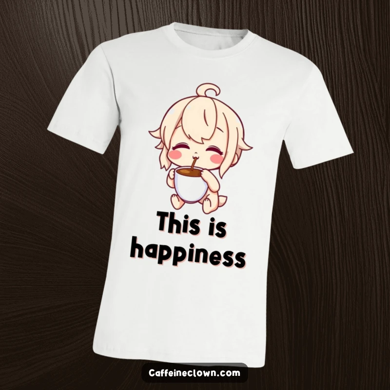 Funny T-shirt with a character making a delighted, puckered face while tasting coffee, embodying intense flavor appreciation, a great funny gift.