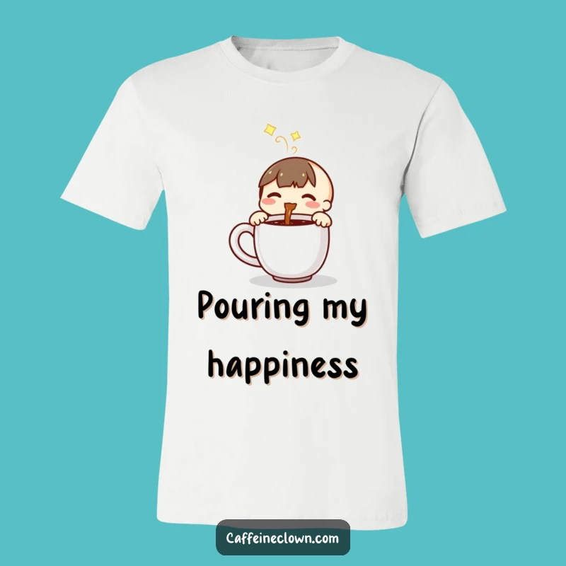 Funny Coffee Pouring Character T-Shirt: Wear Your Love for Coffee!
